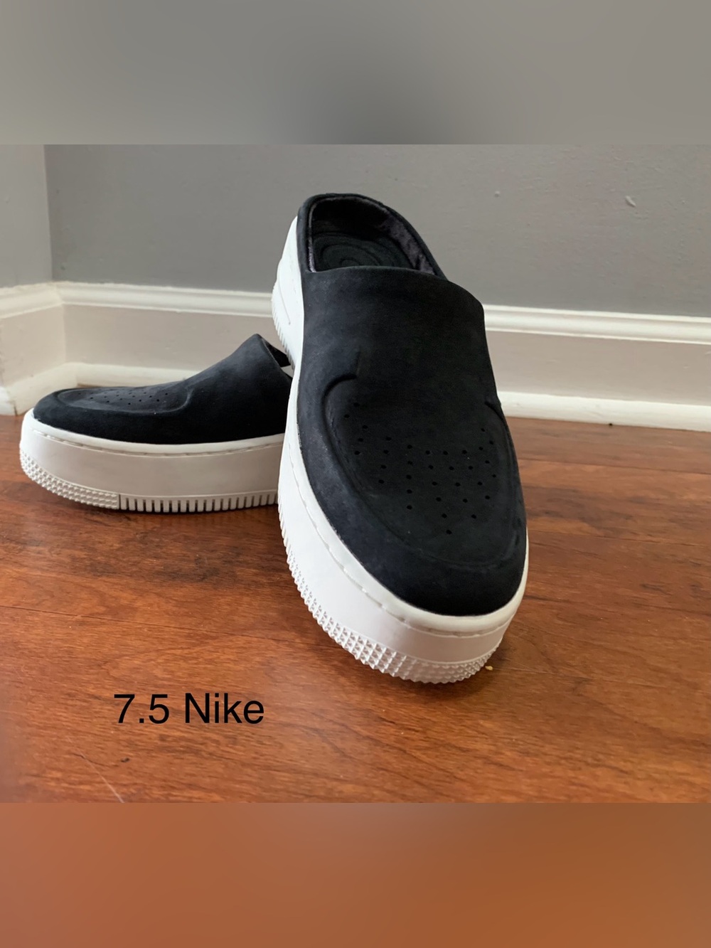 NIKE Air black Black Slip-On Platform Sneakers with white sole